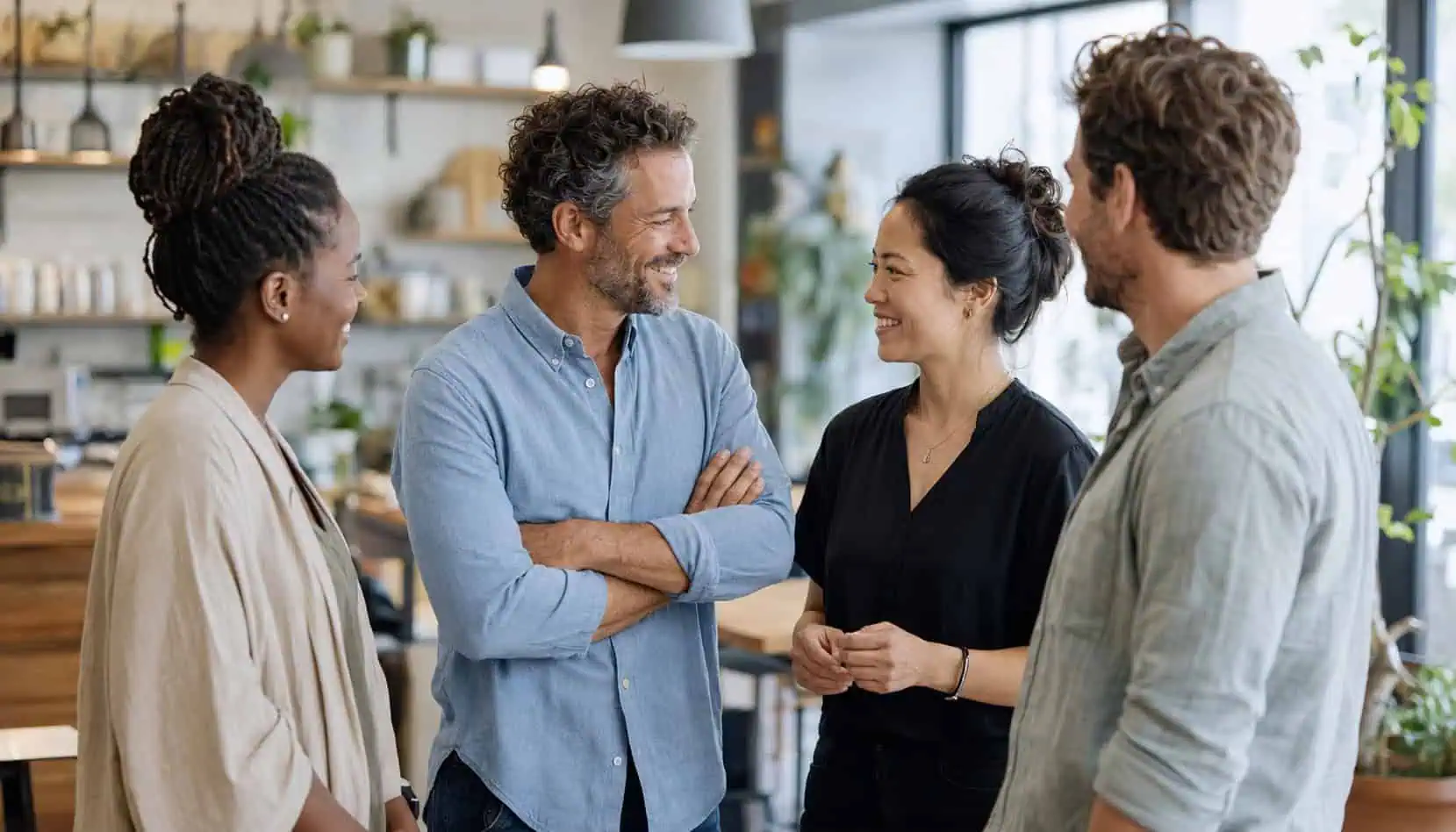 A small business owner with their team, who could be covered by a group plan