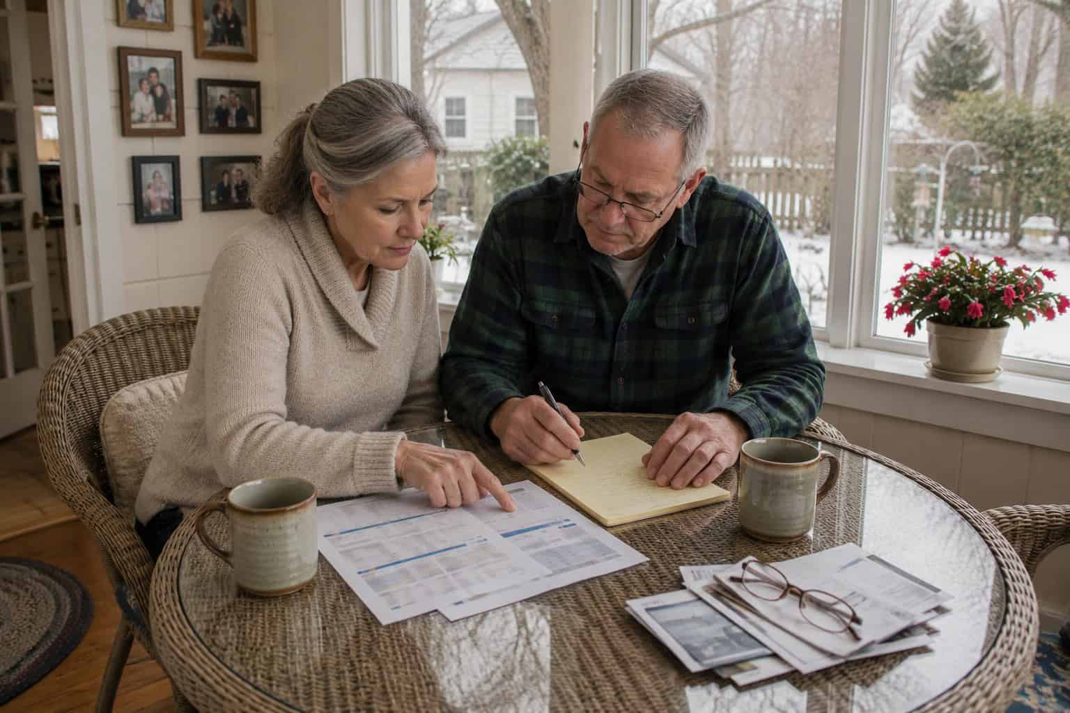 Vermont couple reviewing 2026 health insurance subsidy options in a sunroom in Rutland, Vermont