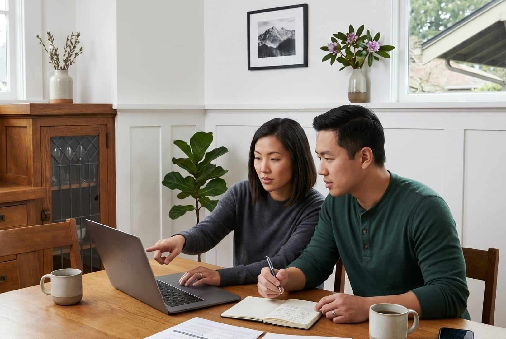 Seattle Washington couple comparing Washington Healthplanfinder Cascade Care plans at home