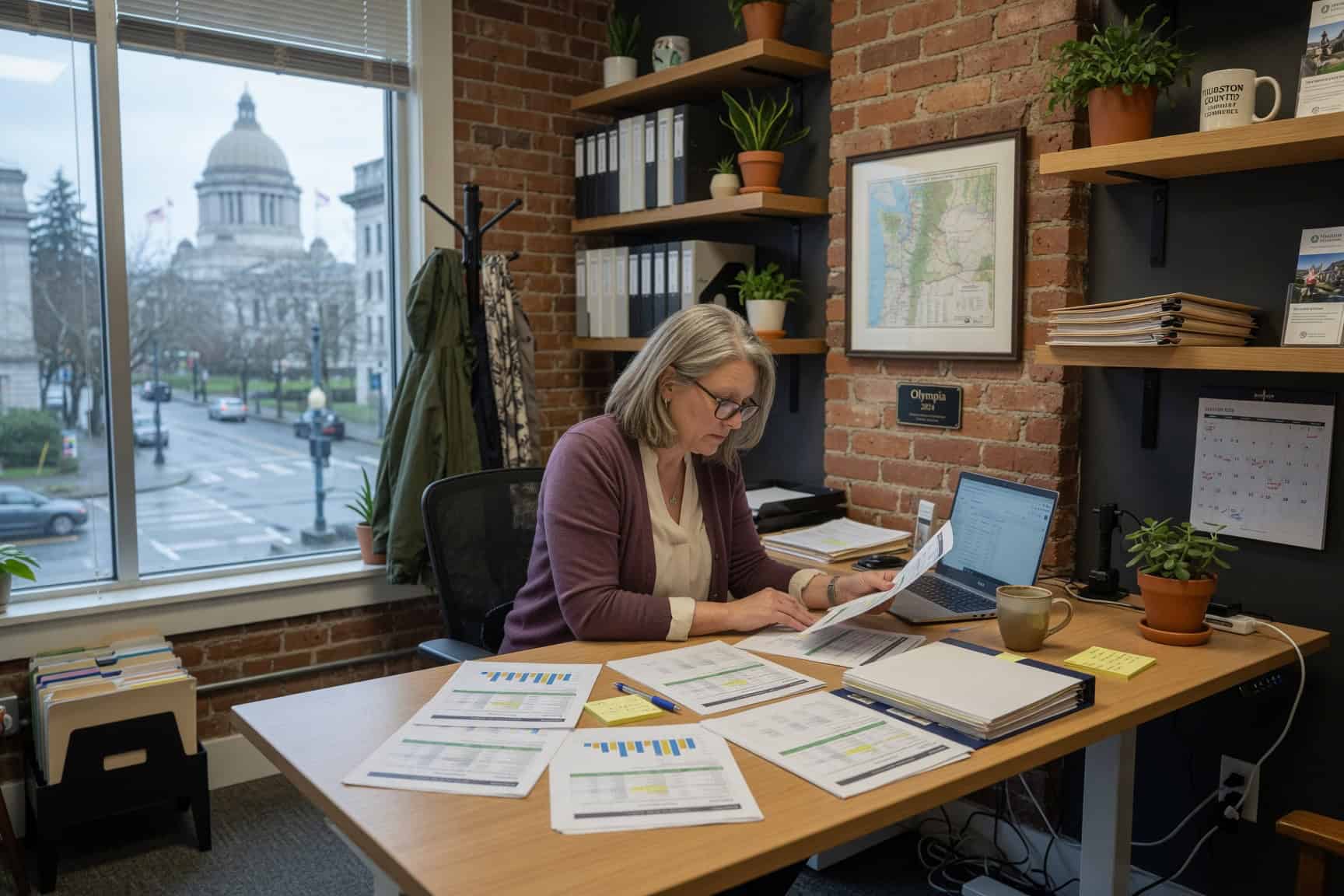 Olympia Washington small business owner reviewing group health insurance options for her employees
