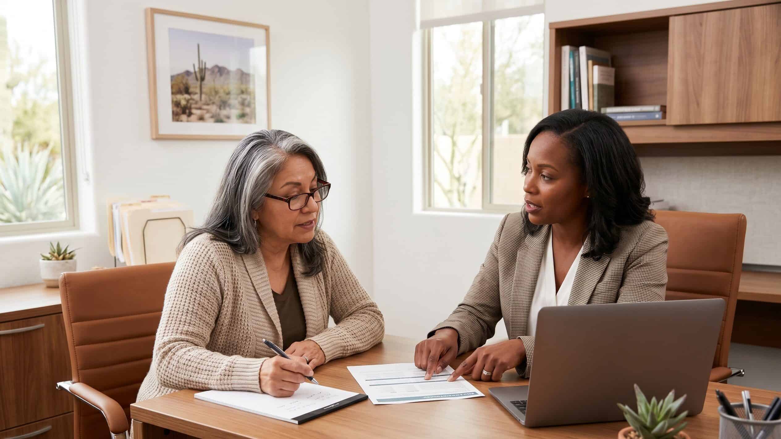 Arizona resident meeting with a licensed health insurance broker to review 2026 plan options