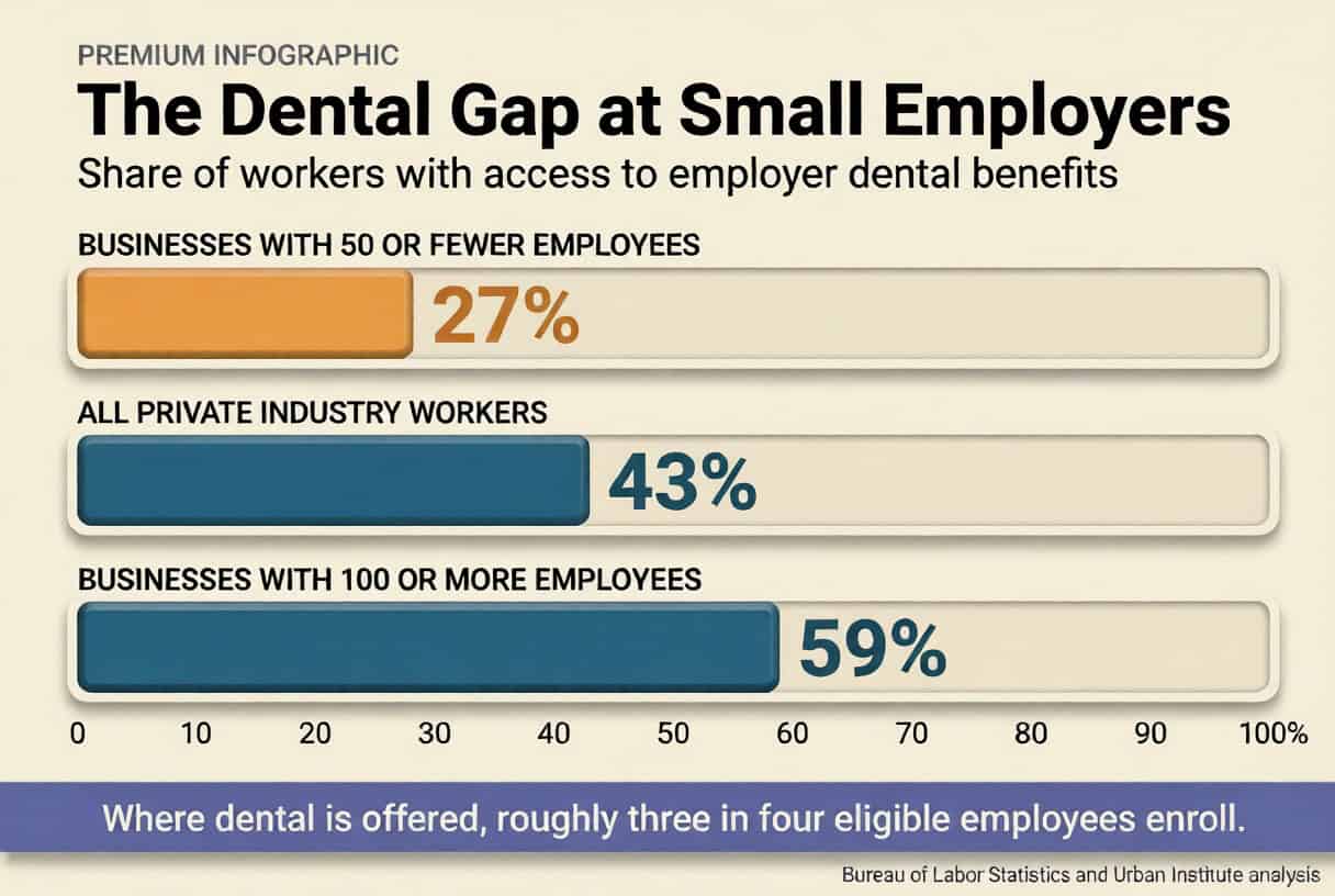 Infographic showing dental benefits enrollment by business size.