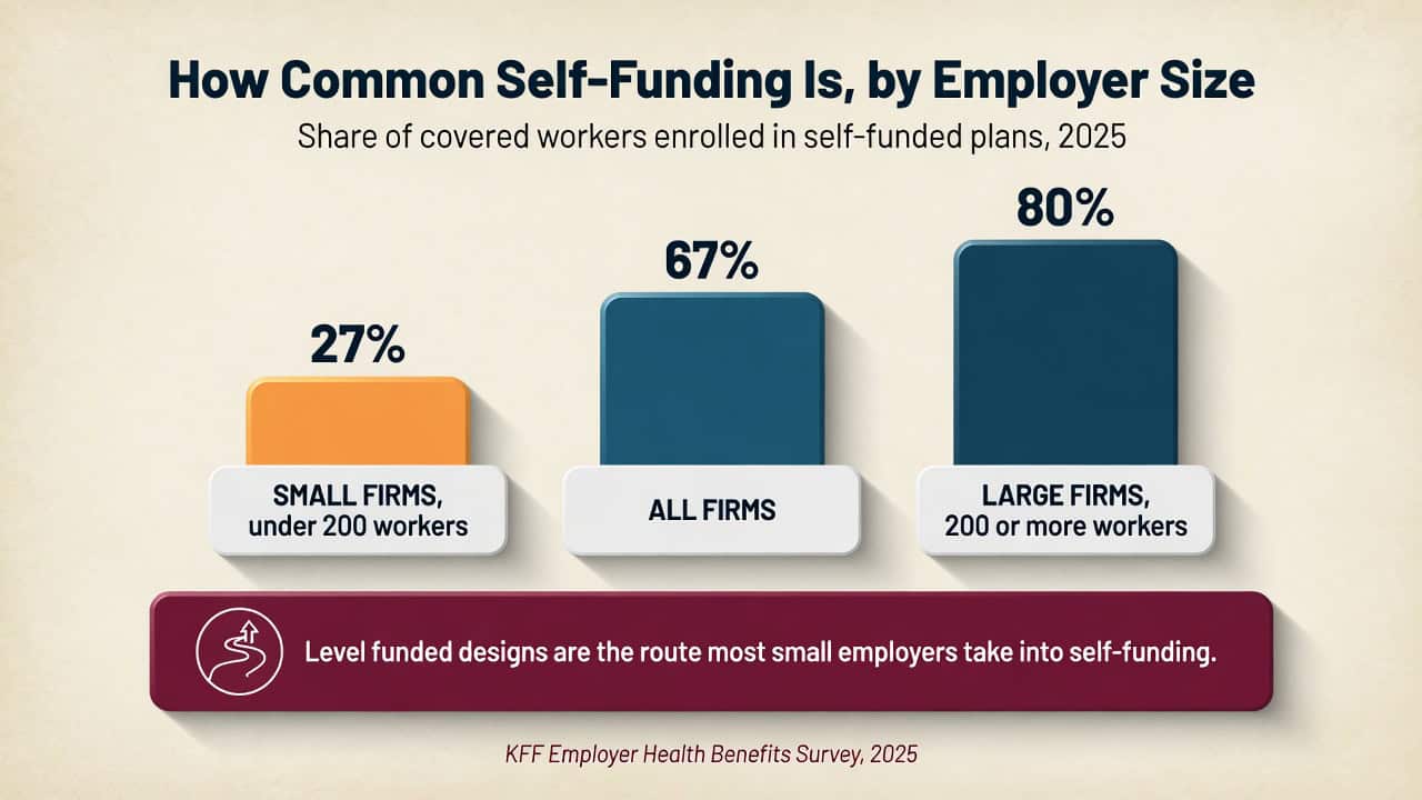 Chart showing self-funded health insurance share by employer size in 2025.