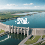 Vue panoramique du assouan barrage sur le Nil avec lac et turbines