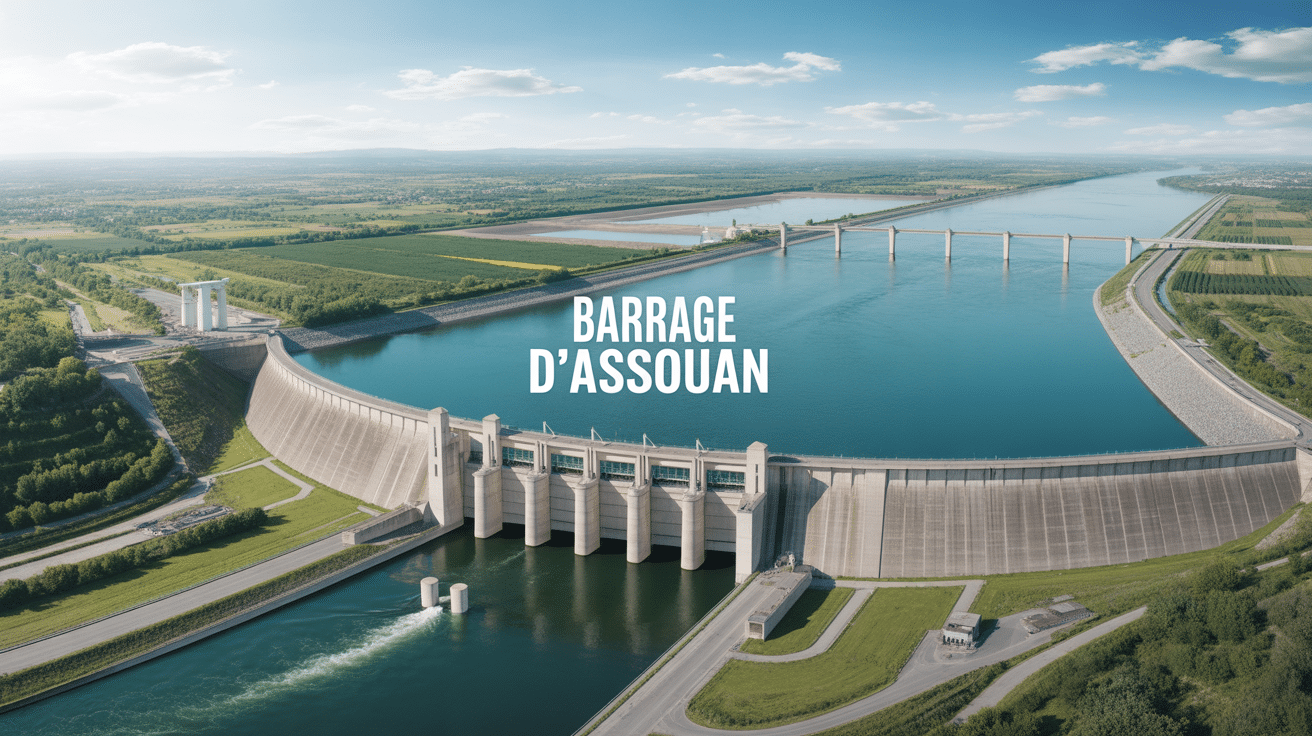 Vue panoramique du assouan barrage sur le Nil avec lac et turbines