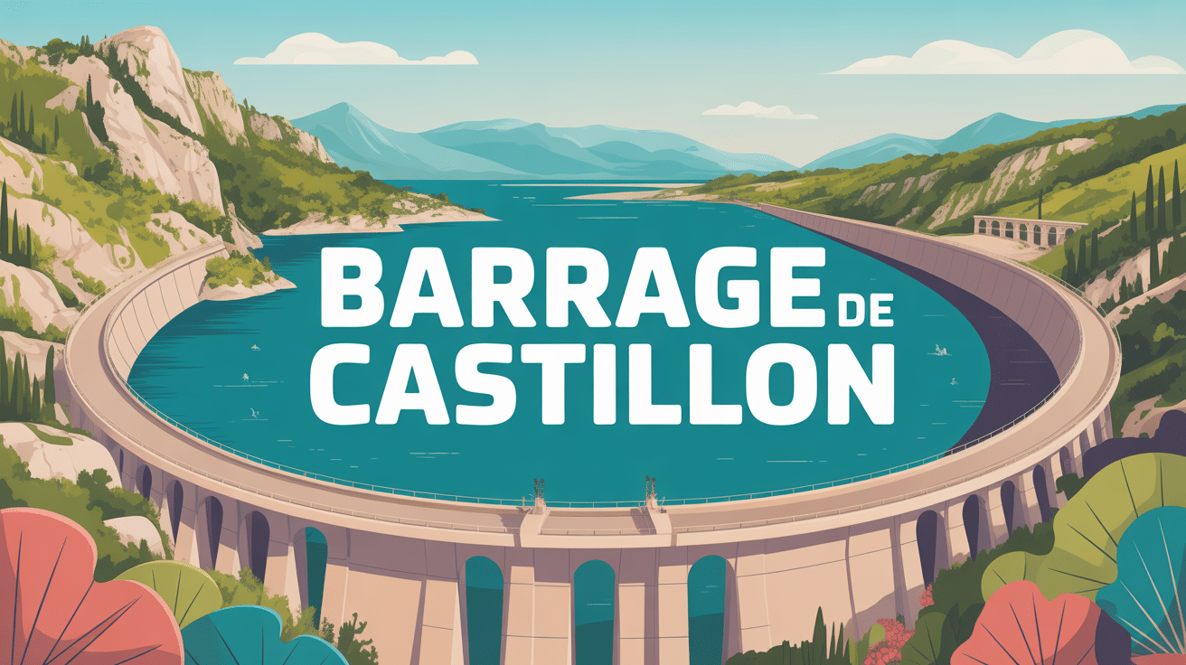 Vue panoramique du barrage de Castillon et lac turquoise