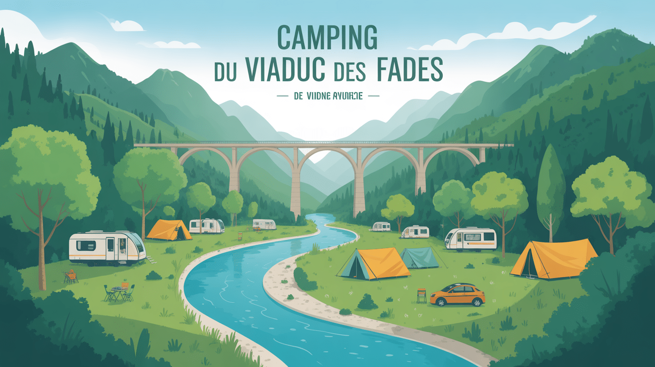 Vue panoramique camping du viaduc des fades bord rivière