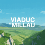 Vue panoramique illustrant la hauteur du viaduc de Millau