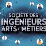 Réseau connecté société des ingénieurs Arts et Métiers avec engrenages et circuits