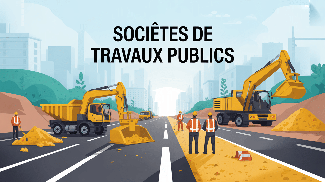 Chantier société des travaux publics avec engins et ouvriers