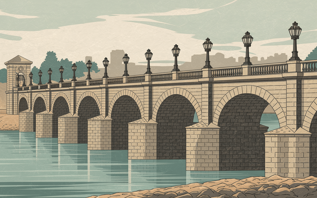 vue architecturale du viaduc de clécy en granite