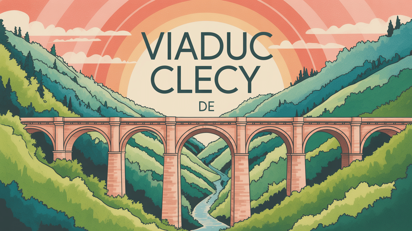 illustration viaduc de clécy au coucher de soleil, vallée suisse normande