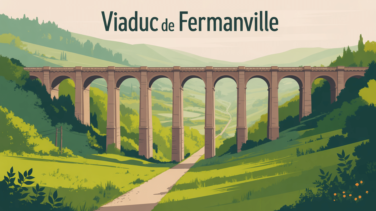 Viaduc de Fermanville stylisé sur campagne normande
