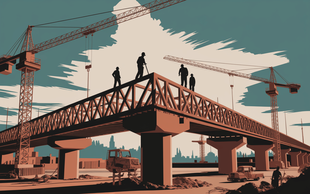 Chantier du viaduc de Martigues en construction années 70