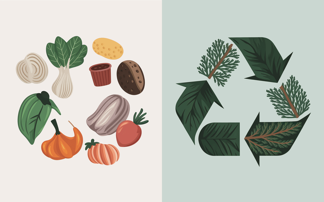 illustration pédagogique biodéchets alimentaires verts
