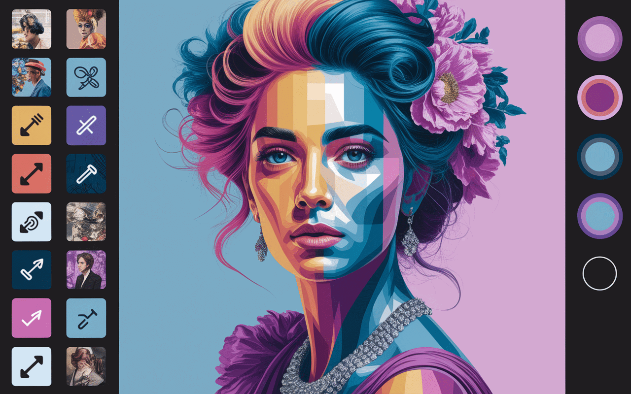Interface utilisateur artbreeder avec curseurs et images variées