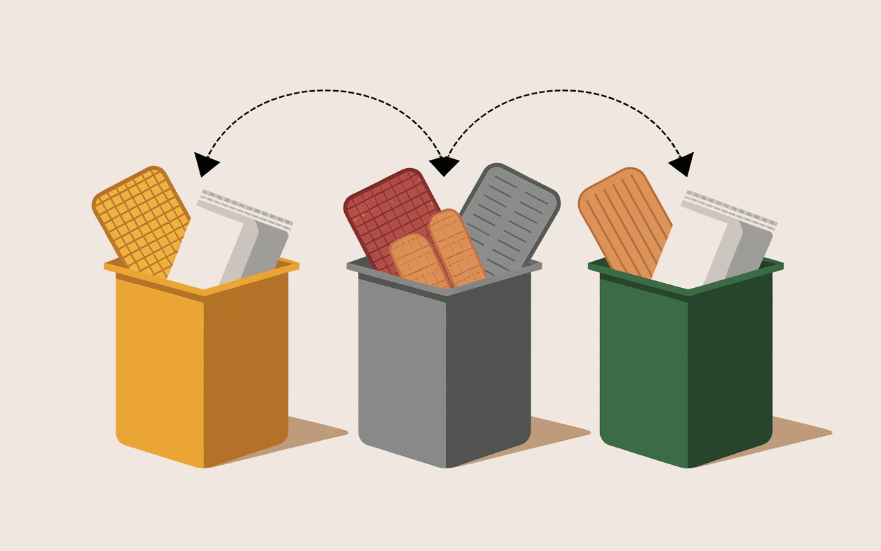 illustration bacs tri polystyrène emballages alimentaires isolants