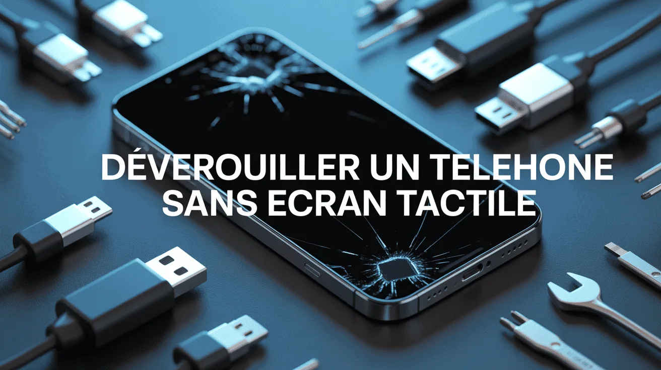Smartphone en panne entouré d’accessoires comment déverrouiller un téléphone quand le tactile ne marche plus