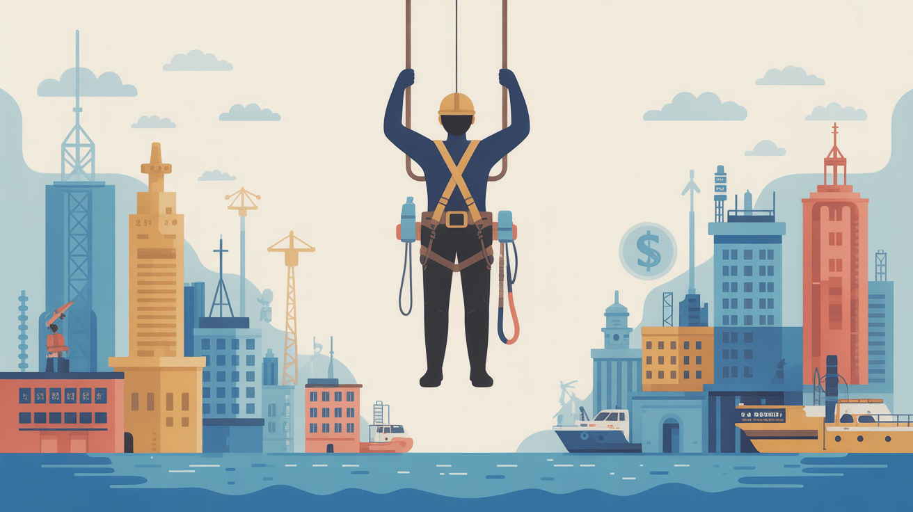 cordiste salaire illustration globale avec métiers et secteurs