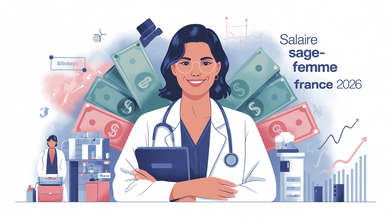 Illustration salaire sage femme France chiffres 2026