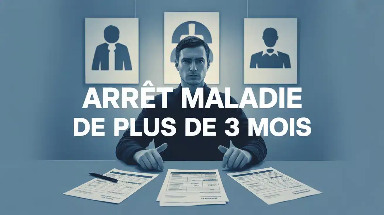 Illustration arrêt maladie de plus de 3 mois avec documents et fiches de paie