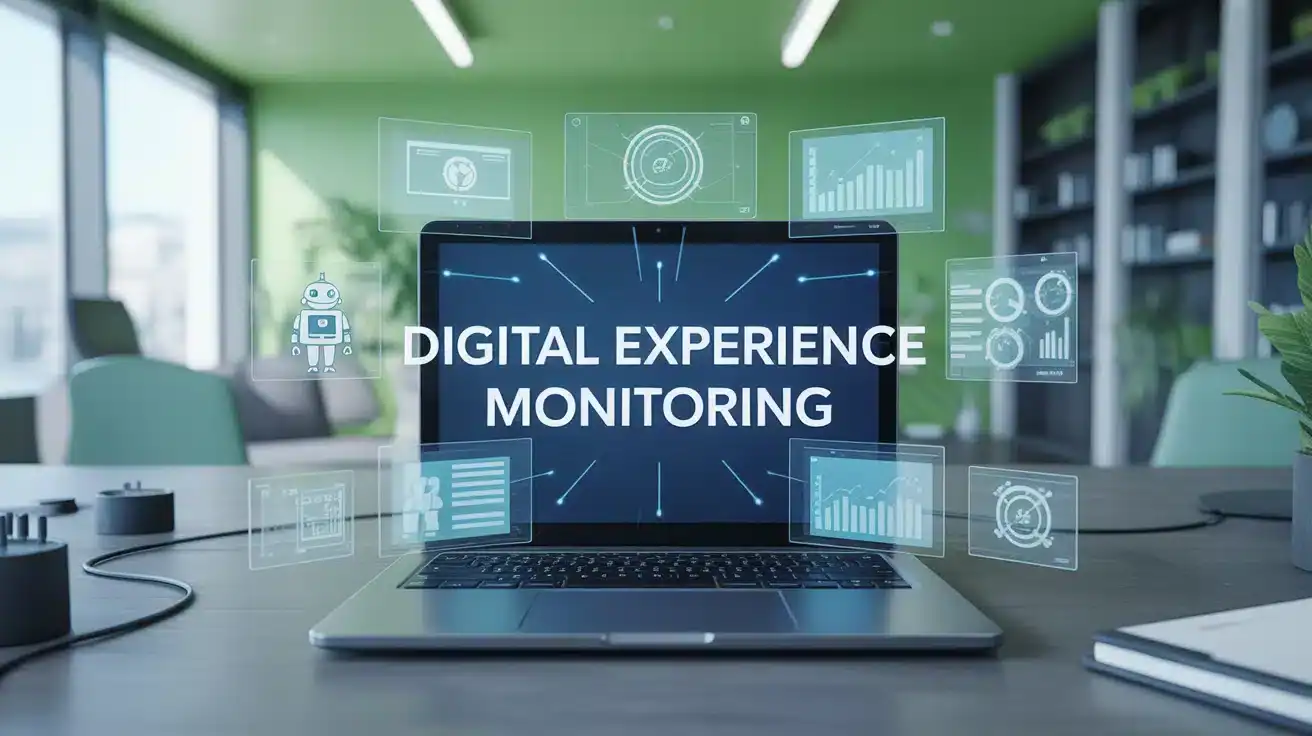 Illustration vectorielle de Digital Experience Monitoring avec interfaces et graphiques