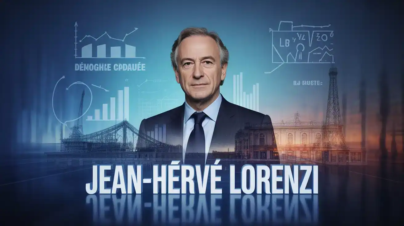 Portrait stylisé de Jean Hervé Lorenzi avec éléments économiques