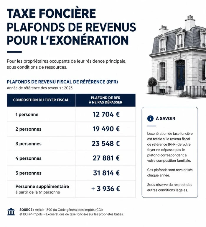 Infographie des plafonds de revenus pour l'exonération de la taxe foncière