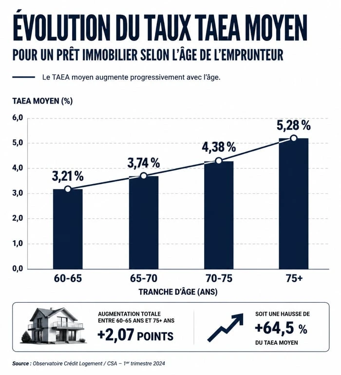 Évolution du taux d'assurance prêt immobilier après 65 ans par tranche d'âge