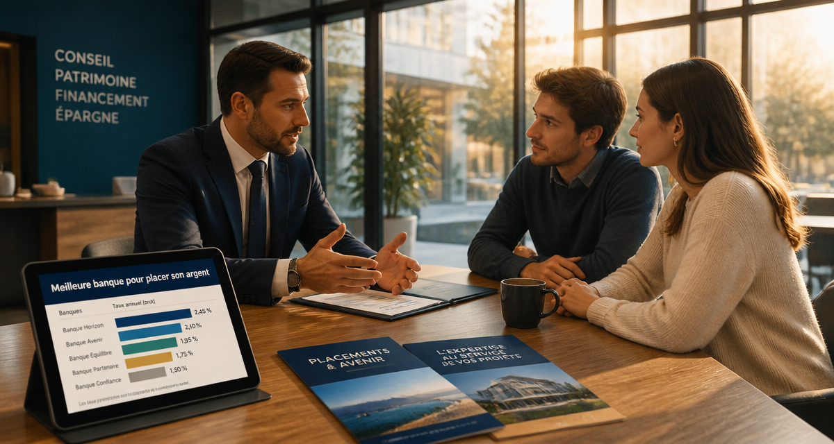 meilleur banque pour placer son argent, conseiller et couple en agence