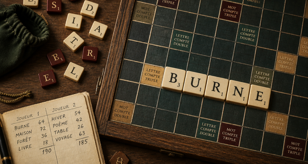 Jouer BURNE au Scrabble : 7 points, variantes tactiques et règles d&rsquo;usage