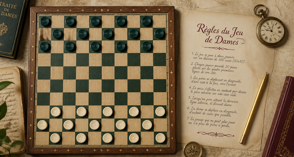 Jeu de dames : 100 cases, 40 pions et les règles essentielles pour maîtriser la partie