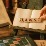 Hanse scrabble sur plateau vert, jetons HANSE, 8 points et validité historique