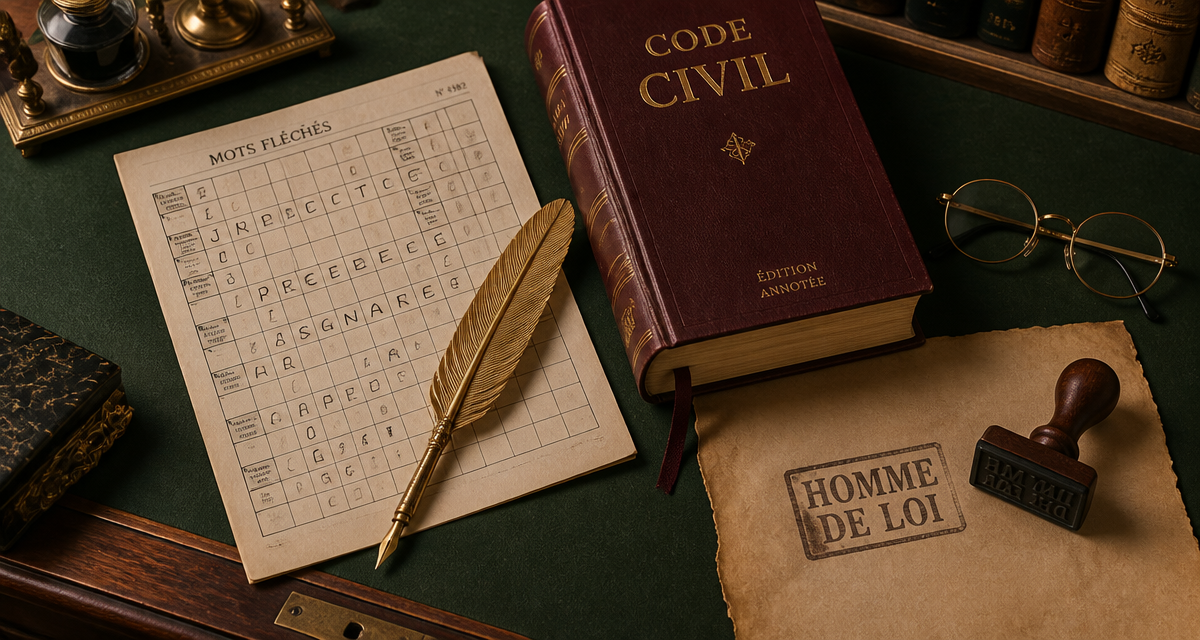 homme de loi mots fléchés sur bureau ancien