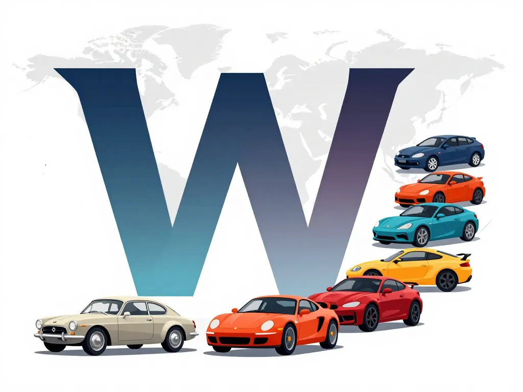 Ligne de voitures illustrant les marques de voiture en w