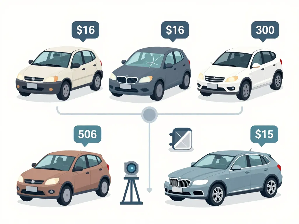 Diagramme des facteurs prix remplacement pare brise sans assurance avec voitures et options