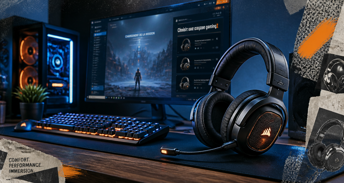 Casque gaming comparatif sur bureau moderne