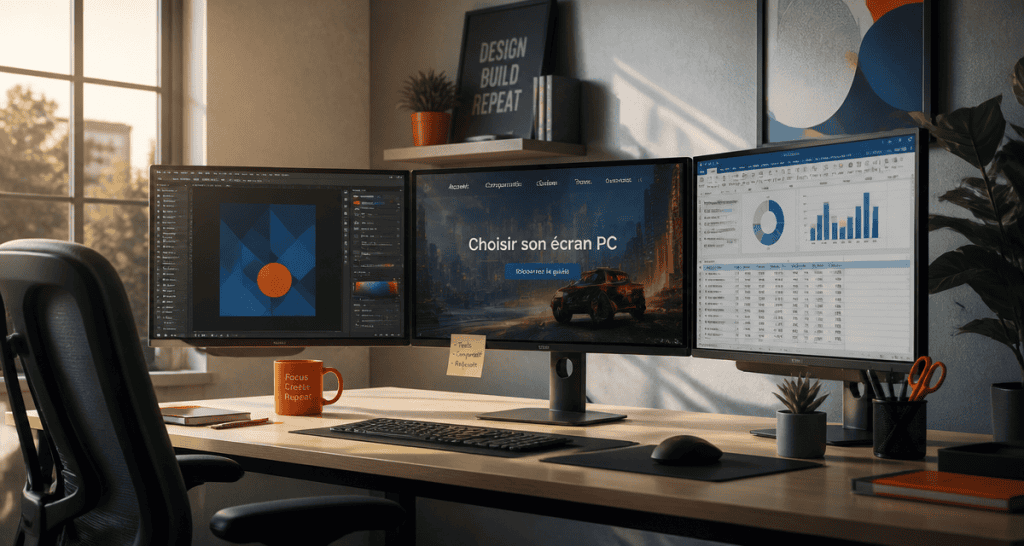 comparatif écran pc trois écrans bureau moderne