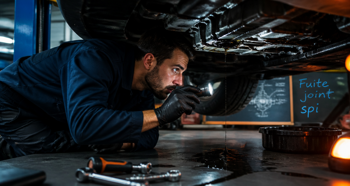 mécanicien vérifie fuite joint spi sous voiture