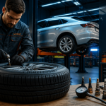 Mécanicien installant pneu Motrio Fairway