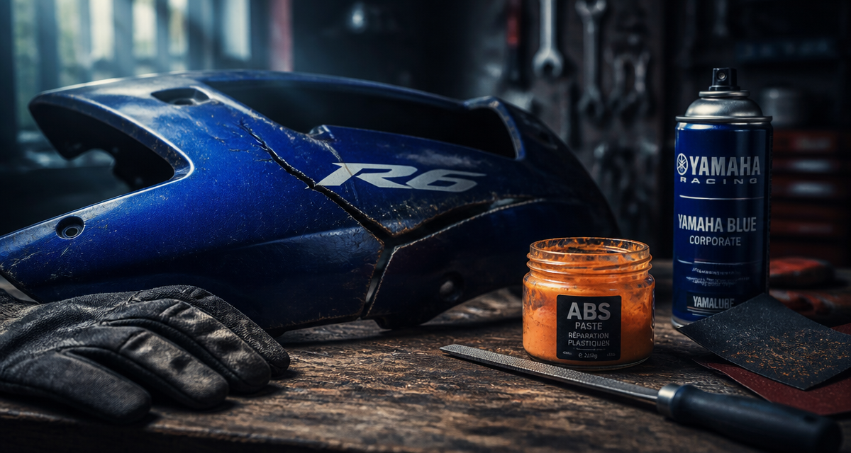 reparation carenage moto avec outils sur etabli