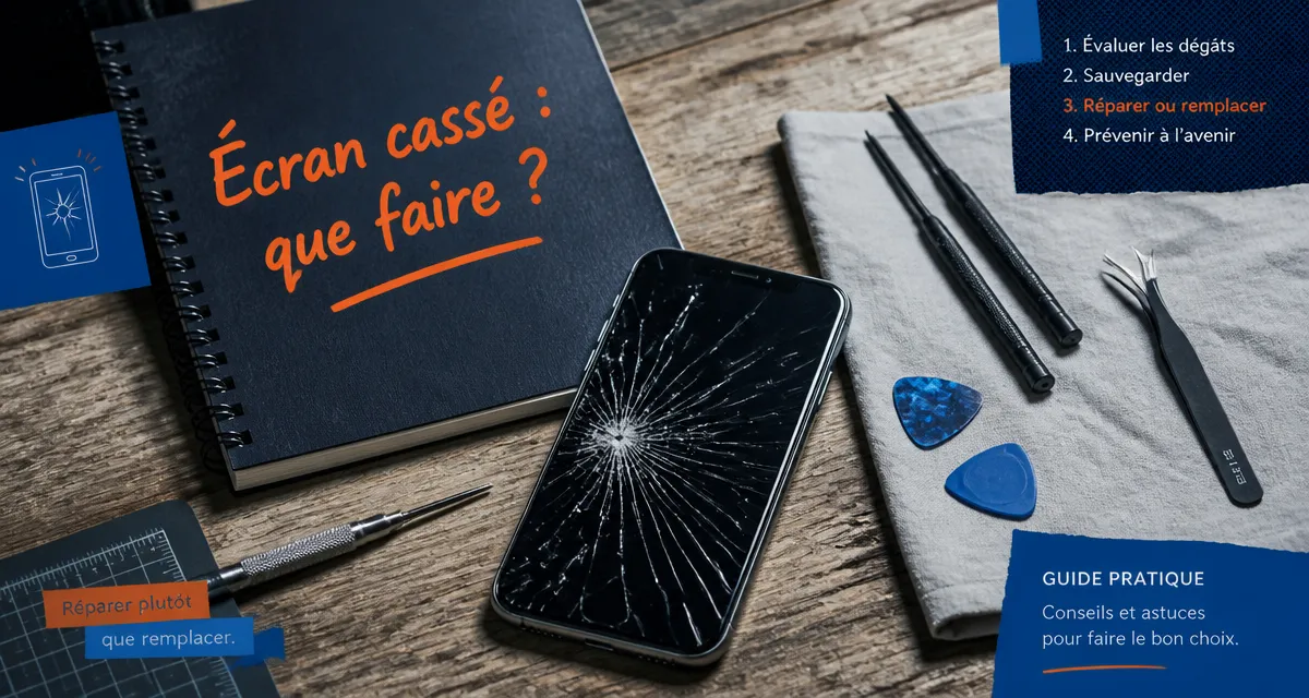 comment reparer un ecran de telephone cassé sur plan de travail avec outils