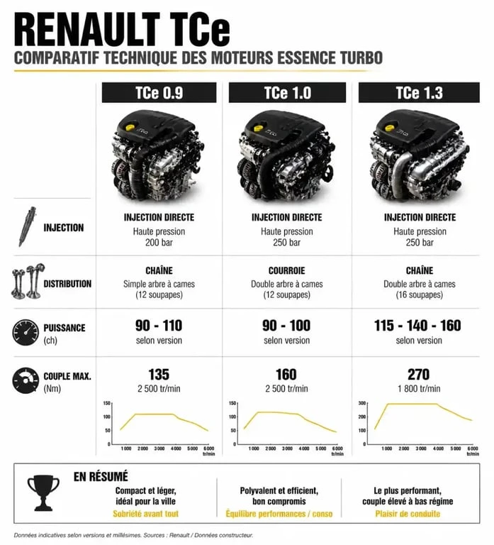 Comparatif technique des moteurs Renault TCe 0.9, 1.0 et 1.3 pour évaluer la fiabilité du 1.0 TCe 90