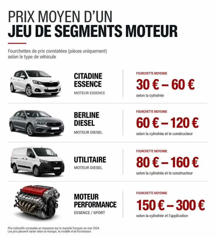 Infographie des prix moyens d'un kit de segmentation moteur par type de véhicule