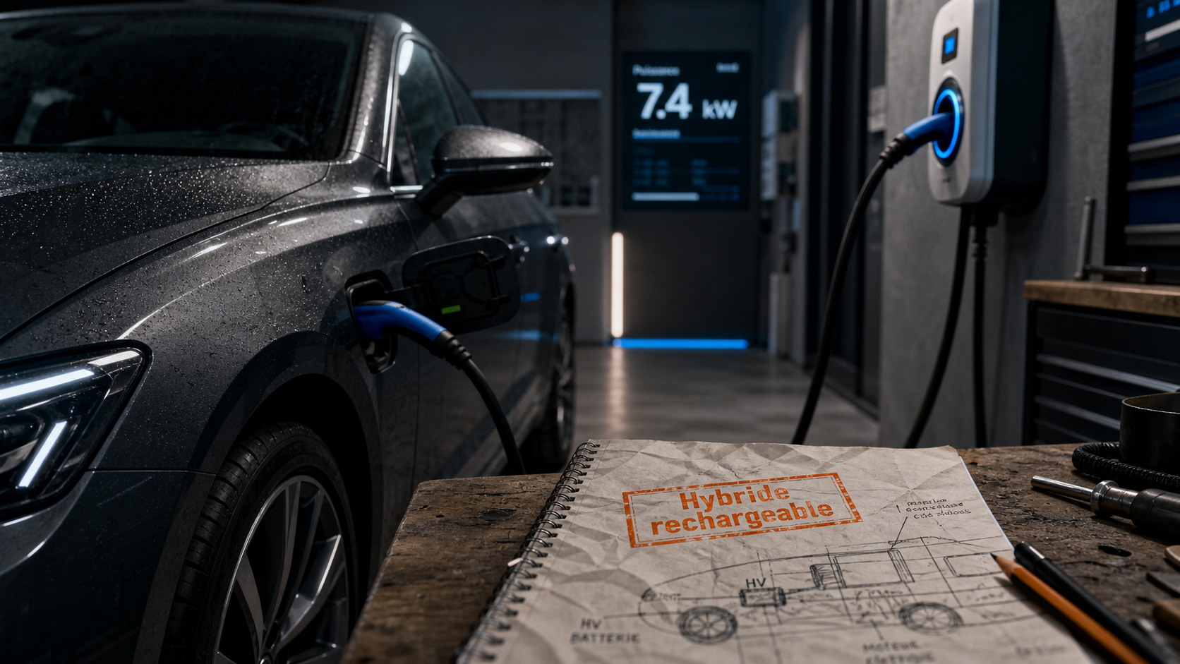 Comment se recharge une voiture hybride : voiture branchée sur borne type 2