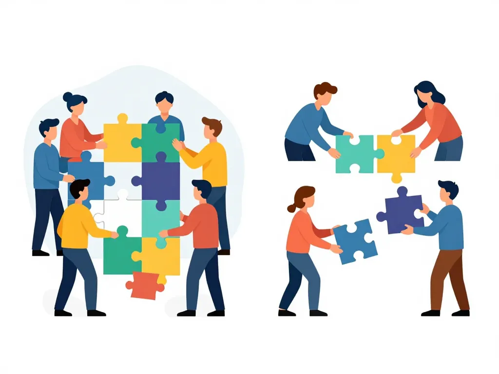 différence collaboration et coopération illustration puzzle
