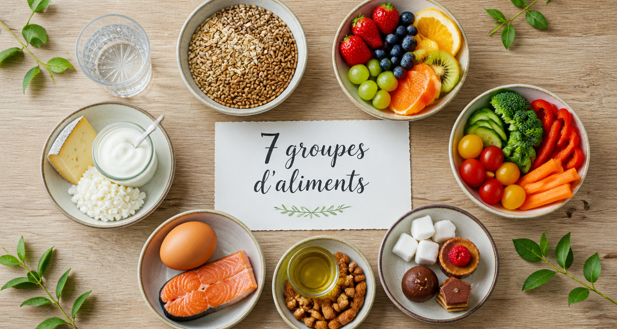 les 7 groupes d aliments tableau sur une table