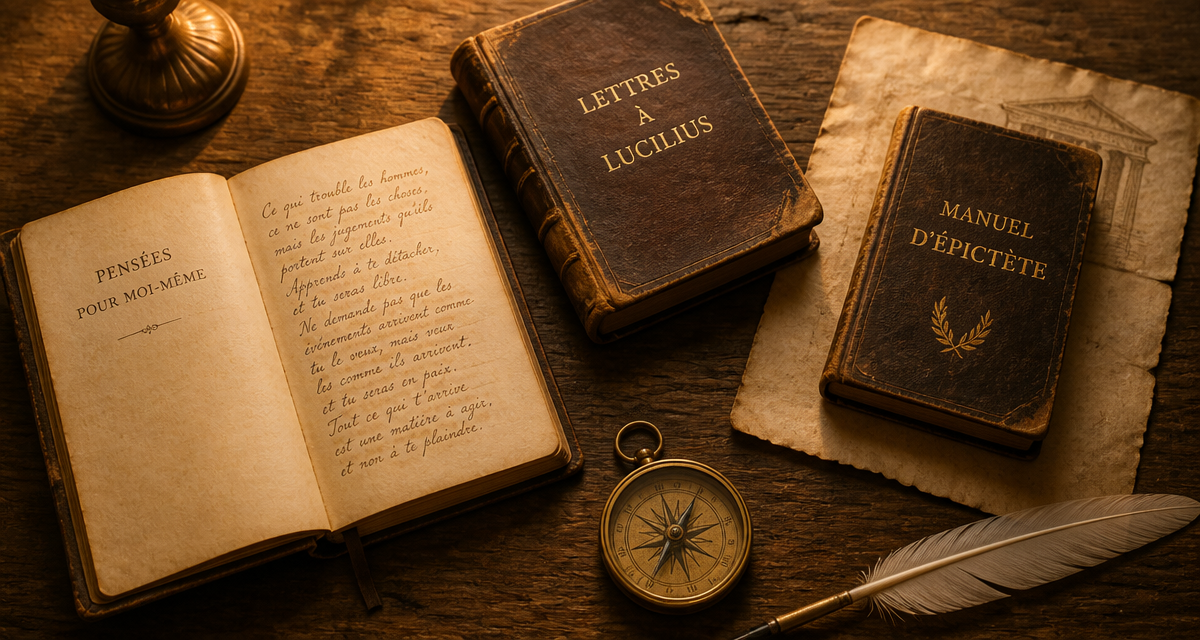 livre sur le stoicisme anciens et modernes sur table