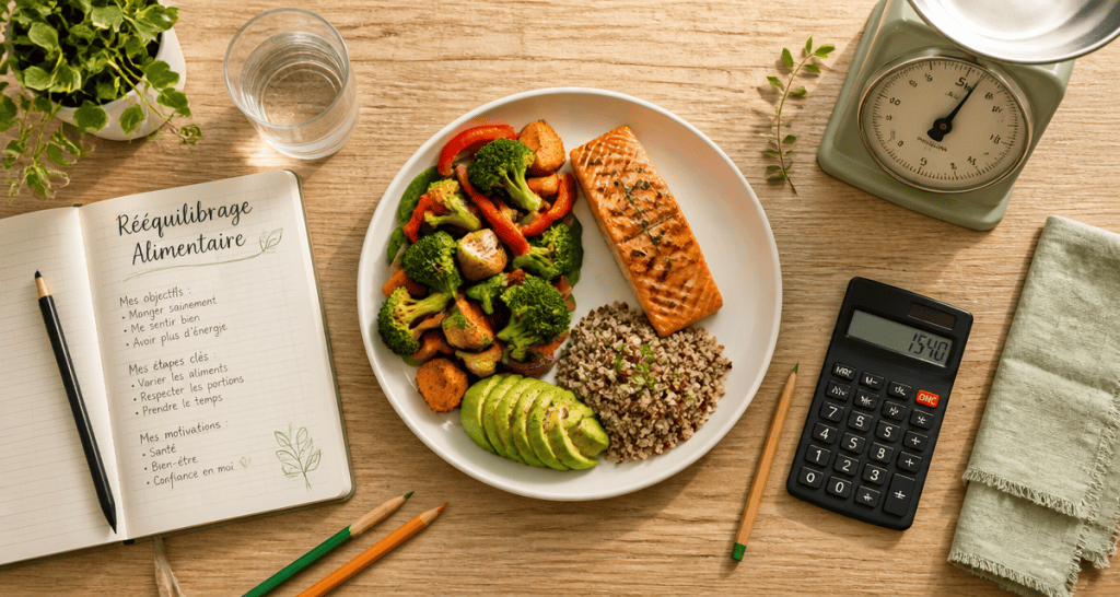 plan alimentaire pour perte de poids assiette équilibrée légumes quinoa saumon
