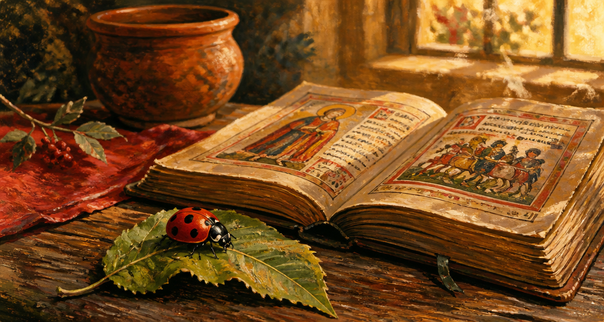 signification coccinelle sur feuille et livre